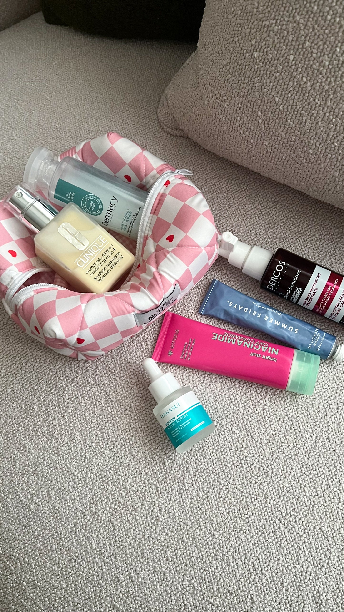 Pink checkered pouch