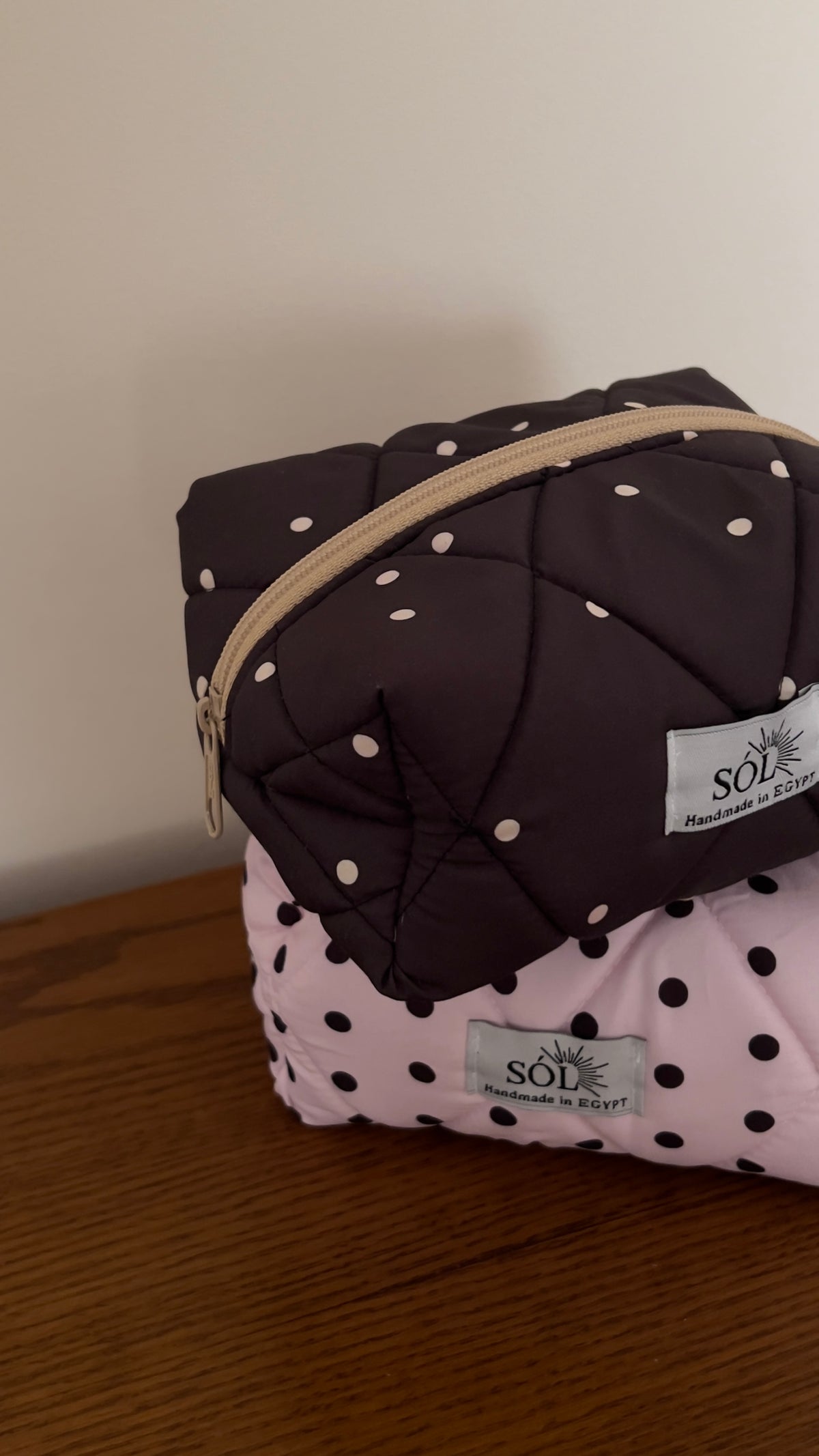 Espresso polka dot pouch