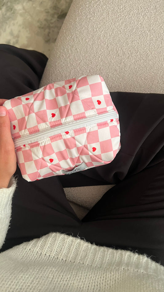 Pink checkered pouch