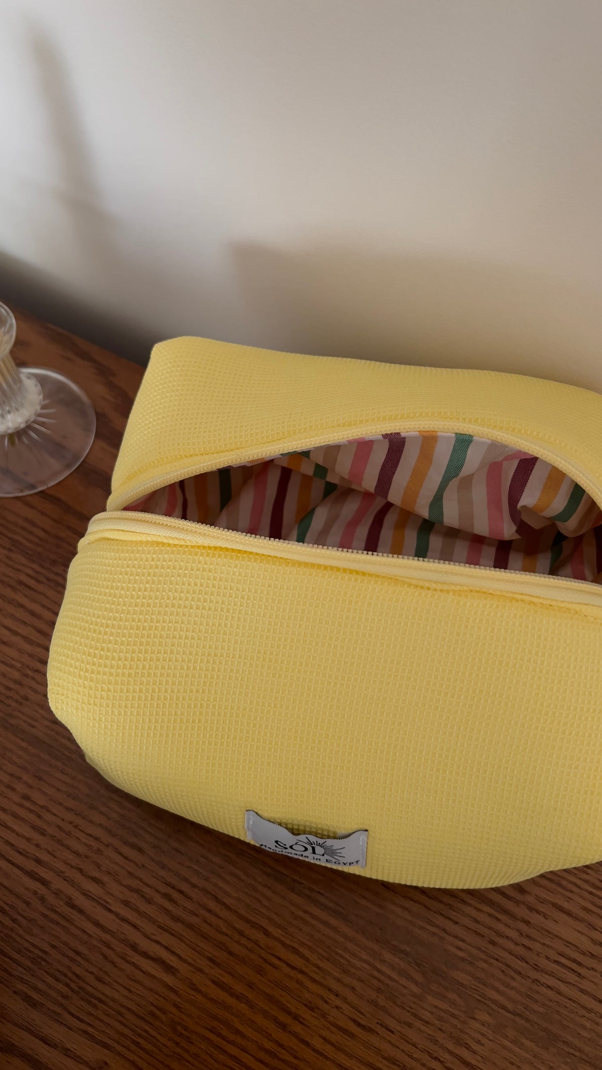 Butter yellow waffle pouch